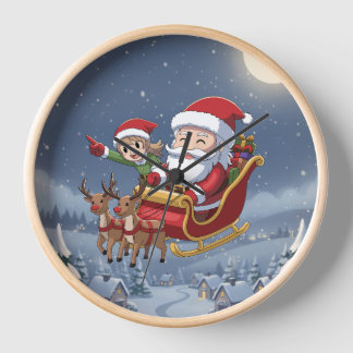 かわいいクリスマスのちびサンタとエルフ時計 壁時計