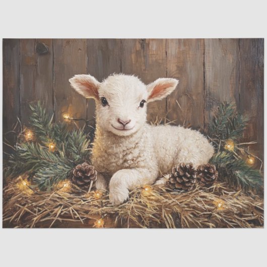 かわいいクリスマスのひつじのルースドペイント・デコパージュ 薄葉紙 (正面)