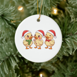 かわいいクリスマスのアヒル | 祝祭のホリデー セラミックオーナメント