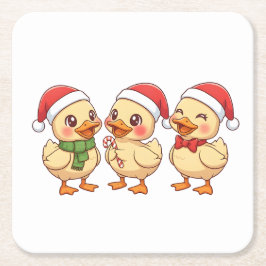 かわいいクリスマスのアヒル | 祝祭の休日 スクエアペーパーコースター