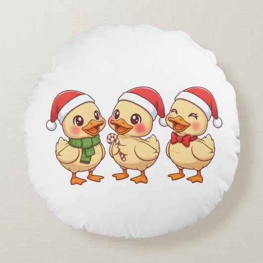 かわいいクリスマスのアヒル | 祝祭の休日 ラウンドクッション (正面)