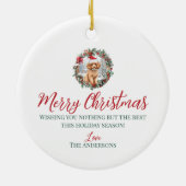 かわいいクリスマスのアプリコットプードル犬の子犬サンタハット セラミックオーナメント (裏面)