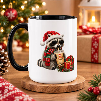 かわいいクリスマスのアライグマ プレゼントとホットココア マグカップ