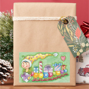 かわいいクリスマスのイモムシ列車とプレゼント 長方形シール