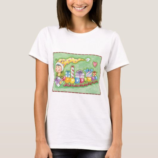 かわいいクリスマスのイモムシ列車とプレゼント Tシャツ (正面)