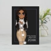 かわいいクリスマスのイルミネーションのアフリカ系アメリカ人女性 箔シーズンカード (立ち正面)