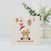 かわいいクリスマスのオッター 冬の動物 オッターのクリスマス招待状 招待状 (スタンド正面)