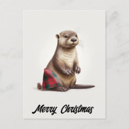 かわいいクリスマスのオッターinプレイド シーズンポストカード