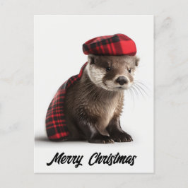 かわいいクリスマスのオッターinプレイド シーズンポストカード