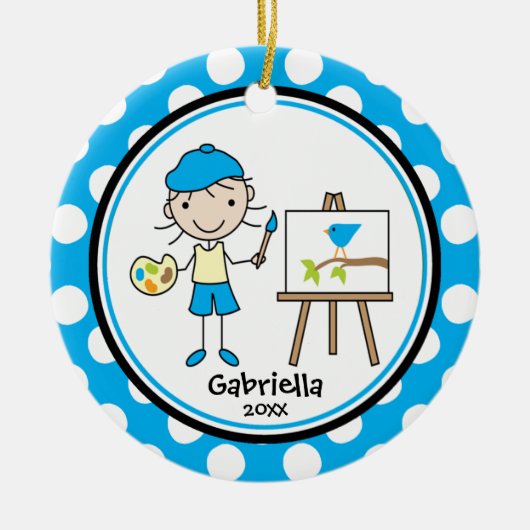 かわいいクリスマスのオーナメントの小さい芸術家 セラミックオーナメント (正面)