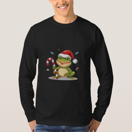 かわいいクリスマスのカエル キャンディケイン Tシャツ (正面)