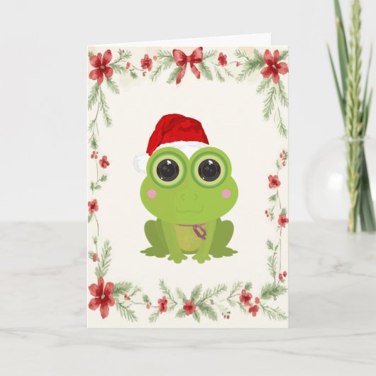 かわいいクリスマスのカエル ホリデーカード ヤドリギ (正面)