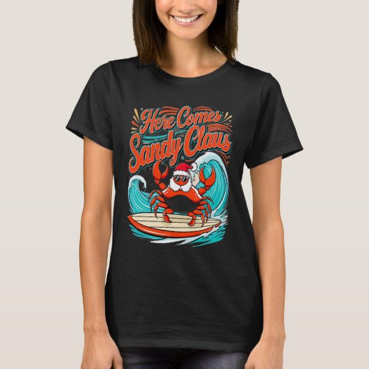 かわいいクリスマスのカニだよパンのサンタ帽子 Tシャツ (正面)