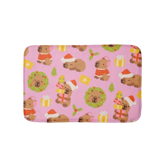 かわいいクリスマスのカピバラ バスマット (正面)
