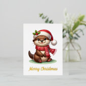 かわいいクリスマスのカワウソ 箔シーズンポストカード (立ち正面)