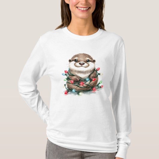かわいいクリスマスのカワウソ Tシャツ (正面)