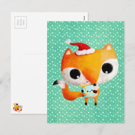 かわいいクリスマスのキツネ シーズンポストカード (正面/裏面)