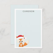 かわいいクリスマスのキツネ in サンタ帽子 ティールパーソナライズ ノートカード (正面/裏面)