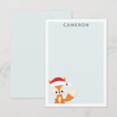 かわいいクリスマスのキツネ in サンタ帽子 ティール 個人名入れ ノートカード (正面/裏面)
