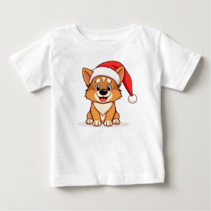 かわいいクリスマスのキャラクター犬 ベビーTシャツ