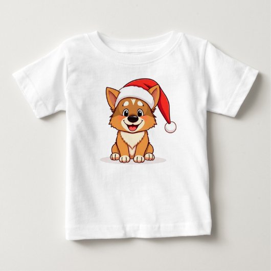 かわいいクリスマスのキャラクター犬 ベビーTシャツ (正面)