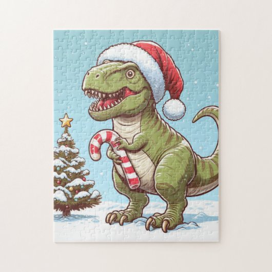 かわいいクリスマスのキャンディケーンダイナソー ジグソーパズル (縦)