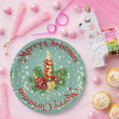 かわいいクリスマスのキャンドルとキラキラ ペーパープレート (パーティー)