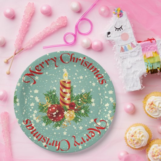 かわいいクリスマスのキャンドルとキラキラ ペーパープレート (パーティー)