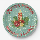 かわいいクリスマスのキャンドルとキラキラ ペーパープレート (正面)