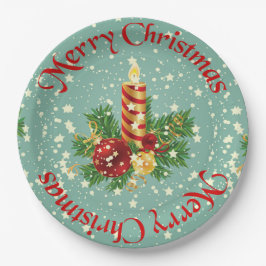 かわいいクリスマスのキャンドルとキラキラ ペーパープレート