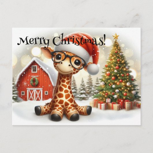 かわいいクリスマスのキリン ポストカード (正面)