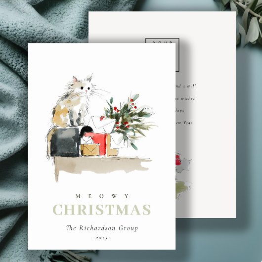 かわいいクリスマスのギフト猫のロ企業のゴ シーズンカード