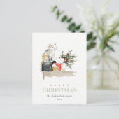 かわいいクリスマスのギフト猫のロ企業のゴ シーズンポストカード (スタンド正面)