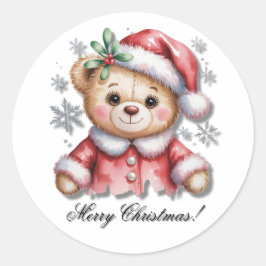 かわいいクリスマスのクマと雪の結晶 ラウンドシール
