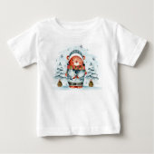 かわいいクリスマスのクマ雪のTシャツ ベビーTシャツ (正面)