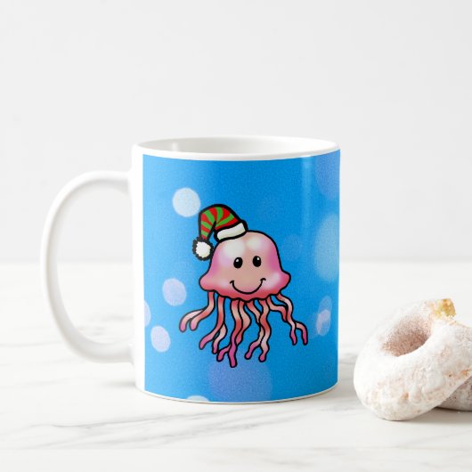 かわいいクリスマスのクラゲのキャラクター コーヒーマグカップ (ドーナツ)