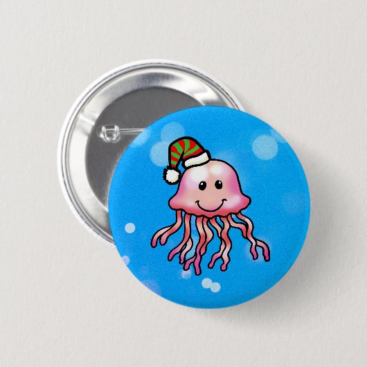 かわいいクリスマスのクラゲのキャラクター 缶バッジ (正面&裏面)