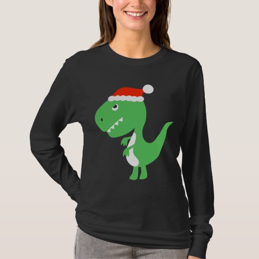 かわいいクリスマスのクリスマスの恐竜のセーターのジャンパー Tシャツ (正面)