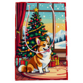 かわいいクリスマスのコーギー ミディアムペーパーバッグ (正面)