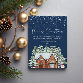 かわいいクリスマスのコージーハウスとスノーフラット シーズンカード