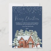 かわいいクリスマスのコージーハウスとスノーフラット シーズンカード (正面)