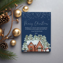 かわいいクリスマスのコージーハウスと雪の平原