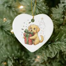 かわいいクリスマスのゴールデンレトリバーの子犬の抱擁ギフト