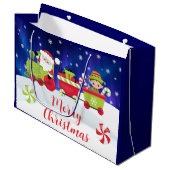 かわいいクリスマスのサンタとエルフの列車 ラージペーパーバッグ (正面アングル)