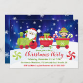 かわいいクリスマスのサンタとエルフの列車 招待状 (正面/裏面)