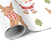 かわいいクリスマスのサンタとトナカイの祭典 ラッピングペーパー (ロールコーナー)