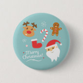 かわいいクリスマスのサンタのトナカイのジンジャーブレッドボタン 缶バッジ (正面)