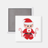 かわいいクリスマスのサンタベイビーエルフ & キャンディーケーン マグネット (正面/裏面)