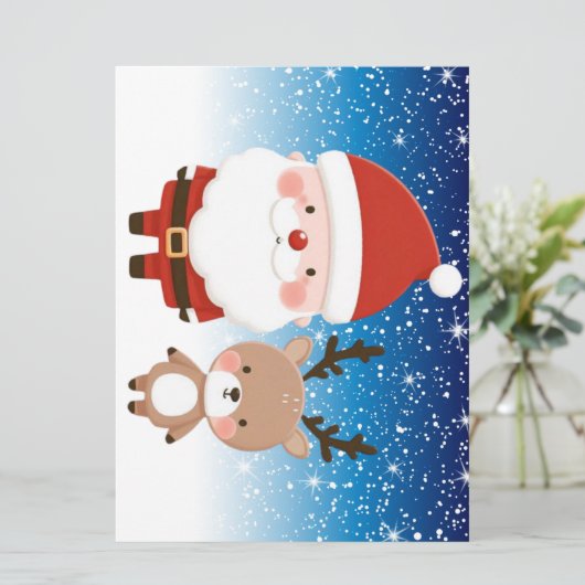 かわいいクリスマスのサンタ&トナカイ シーズンカード (スタンド正面)
