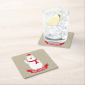 かわいいクリスマスのシロクマ スクエアペーパーコースター (インサイチュ)